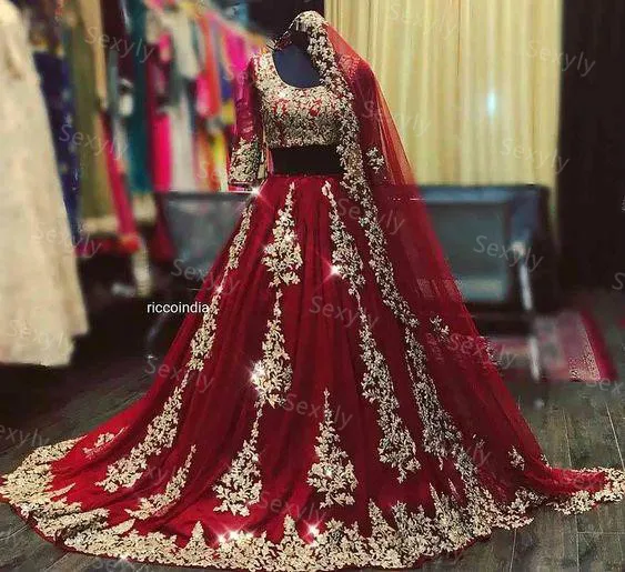 Robe de mariée en dentelle dorée, Sexy, rouge, indienne, arabe, deux pièces, musulmane, manches mi-longues, bleue, dubaï, 2021