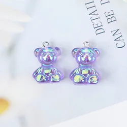 10 Pcs Resin AB Magic Color Teddy Bear Charms Flatback Jelly Cartoon Animal Jewelry Findings for Earrings Keychain Diy