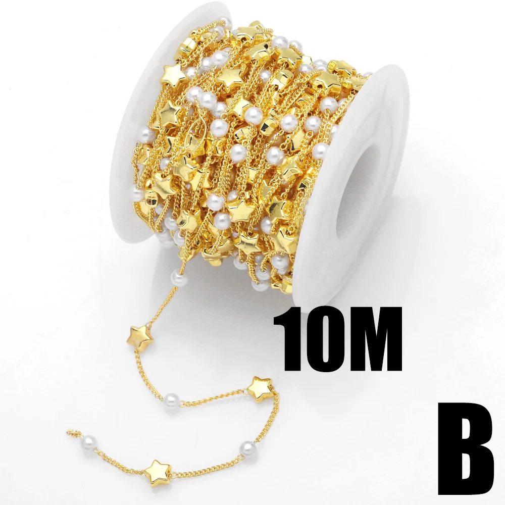 OCESRIO 10M Genuine Gold Plated Star Pearl Chain for Jewelry Making Brass Handmade Party Decoration Accesories Creation cana050