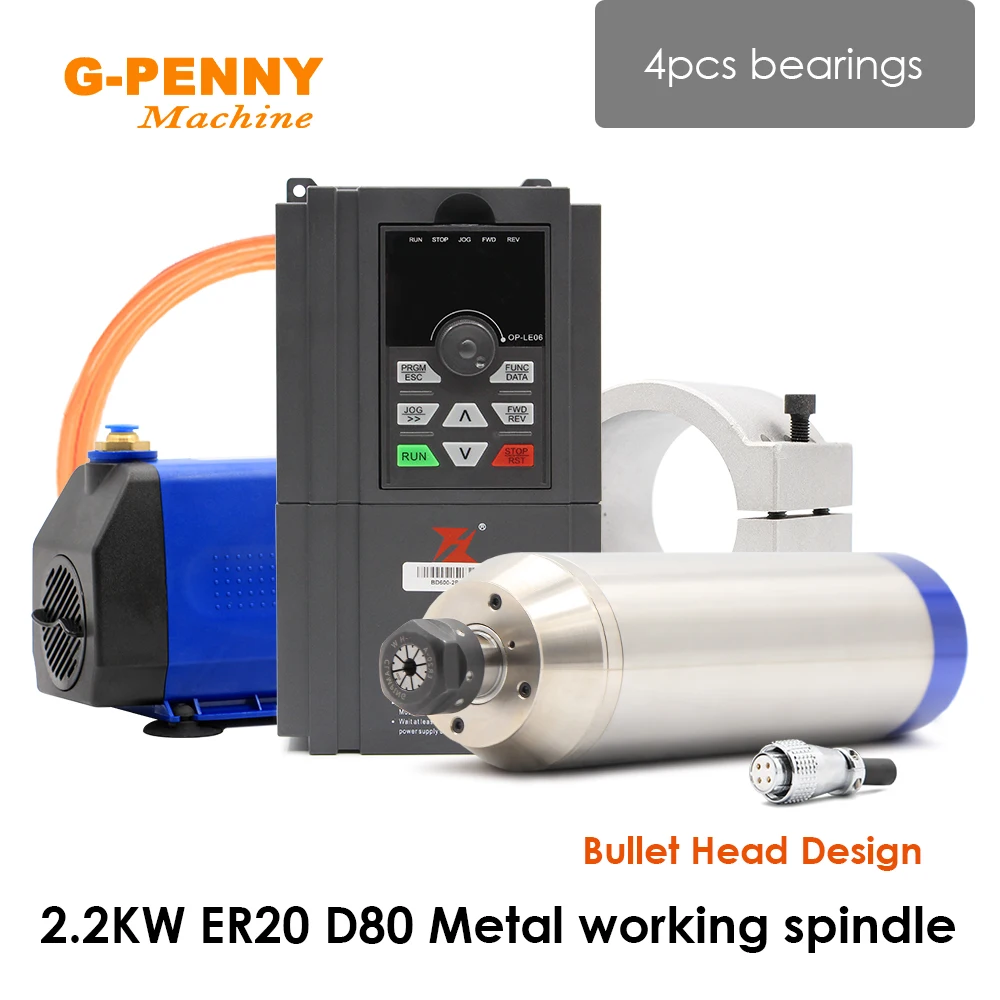 220v 380v 2.2KW Water cooled spindle motor Kit 4pcs ceramic bearings 2/4pole Metal working 2.2KW FuLing BD600 Inverter
