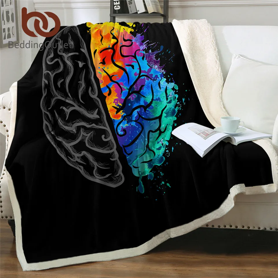 

BeddingOutlet Human Brain Bed Blanket Watercolor Throw Blanket Rainbow Colorful Sherpa Blanket Modern Plush Bedspreads 130x150cm