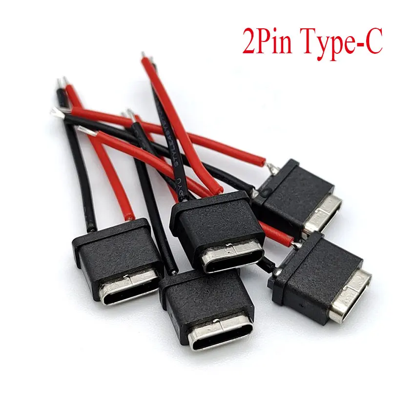10-100Pc Micro USB JACK 3.1 Type-C 2Pin 2P Welding Wire Female Connector Straight For Mobile Phone Charging Port Charging Socket