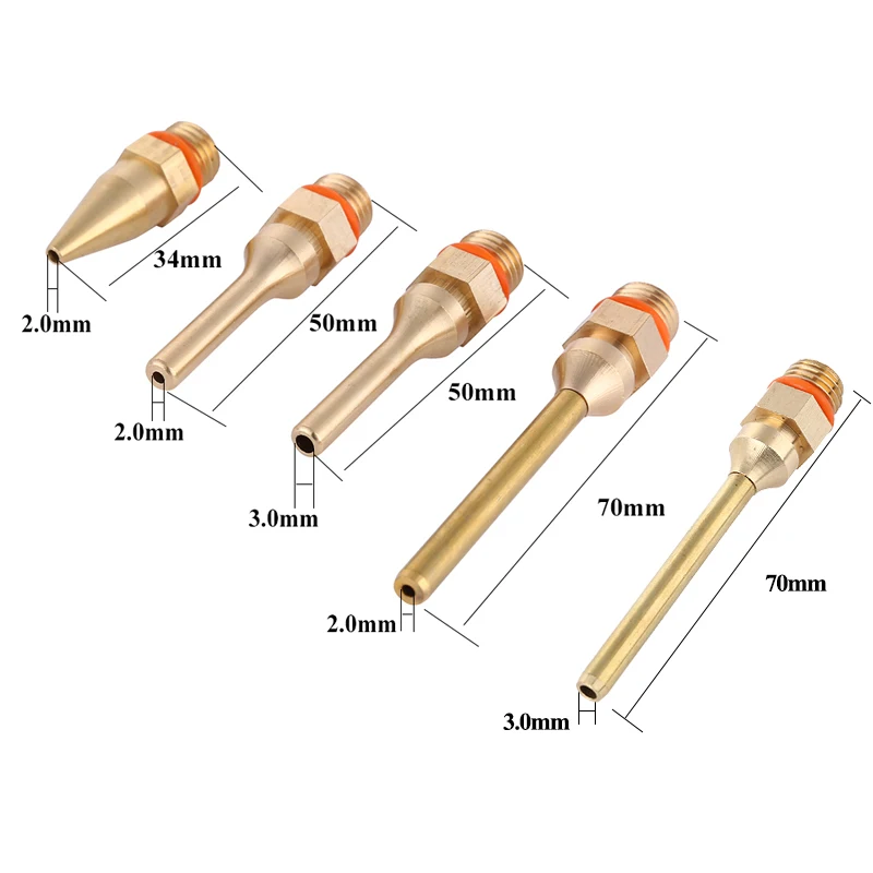 Imagem -02 - Puro Cobre Quente Derreter Cola Arma Bocal Longo e Curto Pequeno Furo Grande Diâmetro 2.0x70 mm 3.0x50 mm Pcs por Lote