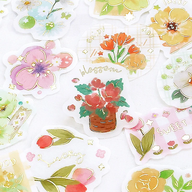 

Kawaii bronzing plant stickers small fresh DIY hand account decoration stickers cute Hot stamping irregular stickers