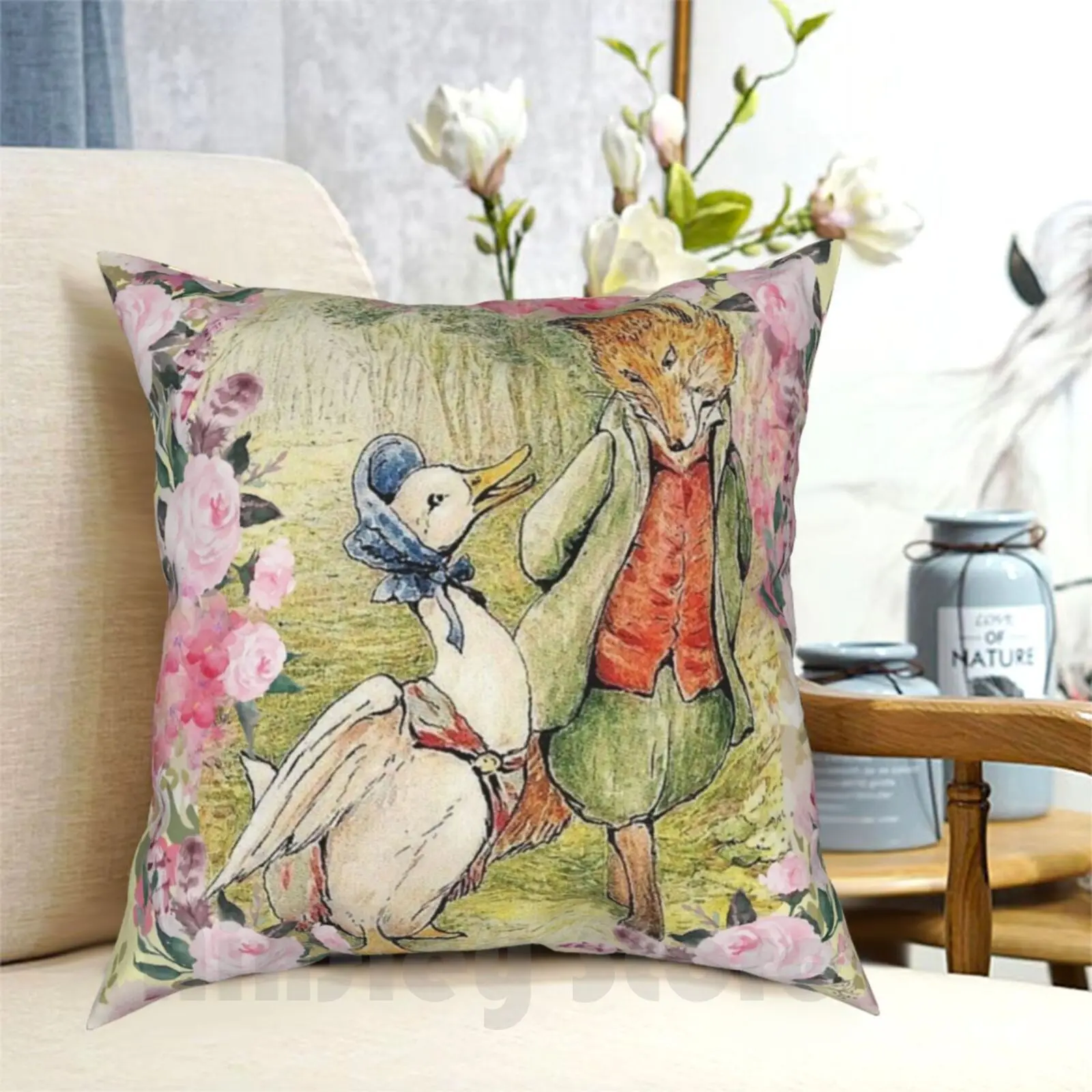 Jemima Puddle-Pato-funda de almohada Floral impresa hogar suave almohada Jemima Puddle Duck Jemima Puddle Duck Floral