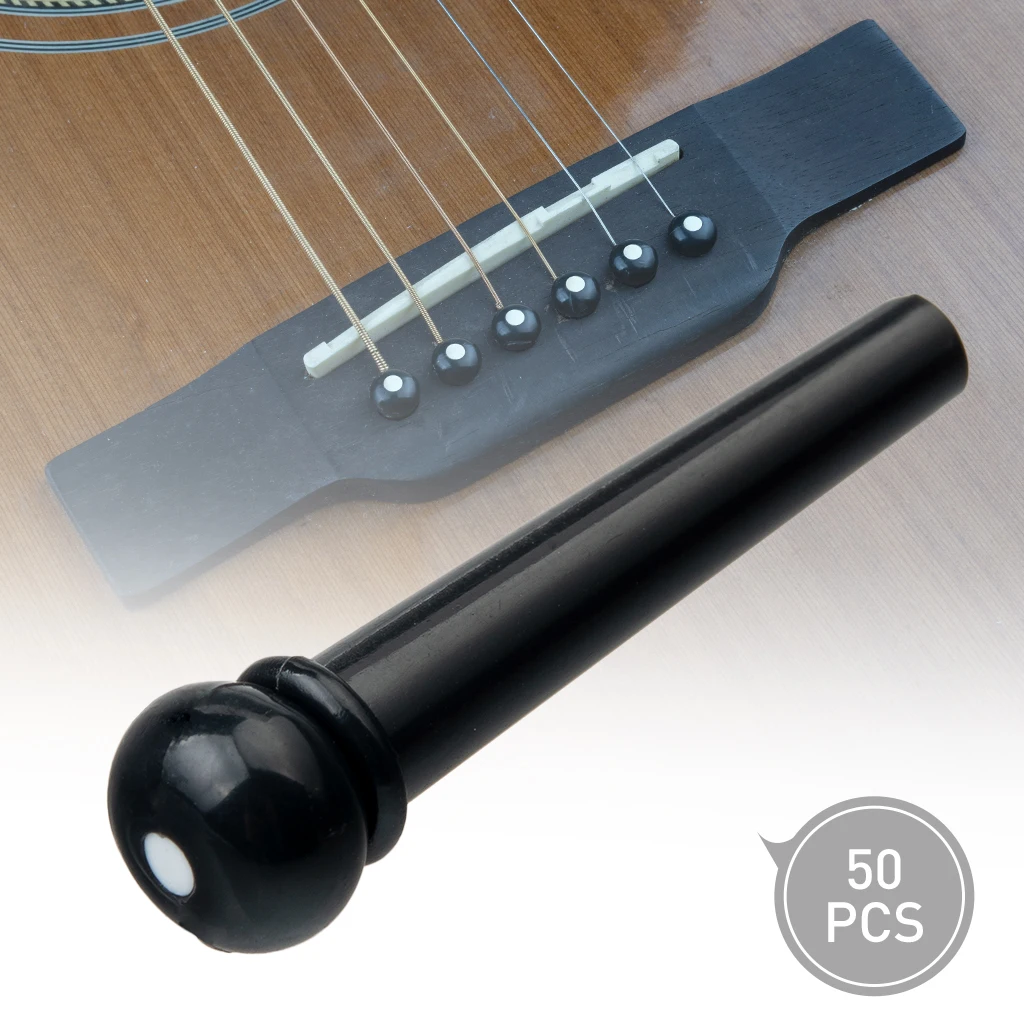 NAOMI 50pcs/set Bridge Pins Set Plastic Material Black Color w/ White Dots Inlay For Folk Acoustic Guitar Accessories