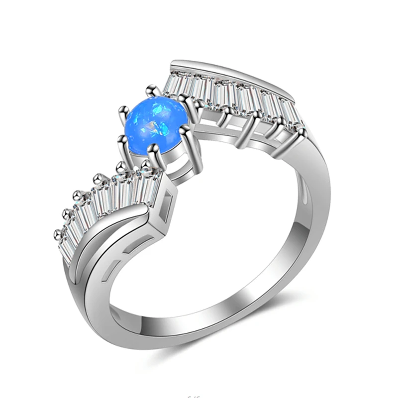 New Silver Color Ring Classic Exquisite Temperament Female Fashion Inlaid Zircon Opal Hand Jewelry Engagement Item