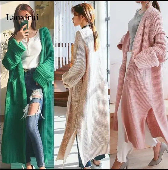 

Korean Long Cardigan Sweater Fashion Woman Oversize Cardigan Autumn Winter Knitting Loose Coat Streetwear