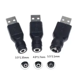 DC Female Jack To USB 2.0 Male Plug Jack 5V Power Plugs Connector Adapter Laptop 3.5*1.35mm/4.0*1.7mm/5.5*2.1mm Black Color