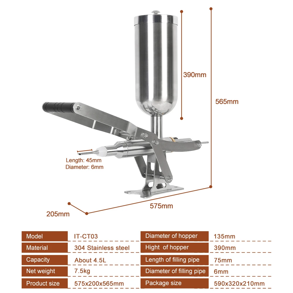 4.5L Homemade Spanish Churros Machine Manual Jam Filling Cream Filler Stainless Steel Bread or Puffs Liquid Jam With 3 Pipes