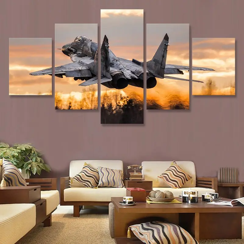 

No Framed Canvas 5Pcs Jet Fighter Mikoyan MiG-29 Wall Art Posters Pictures Home Decor Paintings Decorations