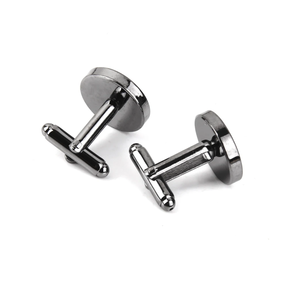 10Pcs ขายส่ง 16 มม.การตั้งค่าที่ว่างเปล่าฐาน Pad Cuff Links Cufflinks DIY สีดำ