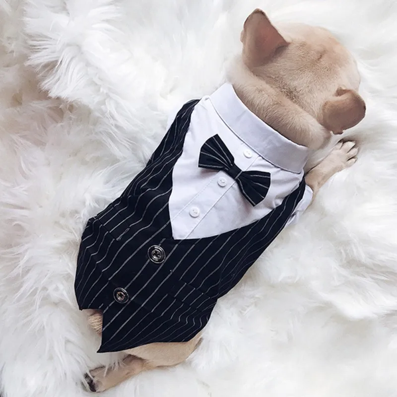 Dog Shirt Pet Small Dog Clothes Stylish Suit Bow Tie Wedding Shirt Costume Formal Tuxedo With Bow Tie Cat Puppy Bulldog Outfits