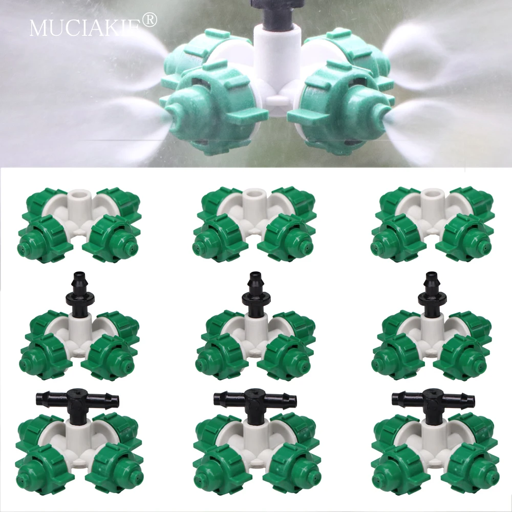 

MUCIAKIE 20PCS 26-48 L/h Cross Misting Nozzles 4/1''Barb ID-6.0mm Tee Garden Sprinklers Fog Spray-head Greenhouse Cooling