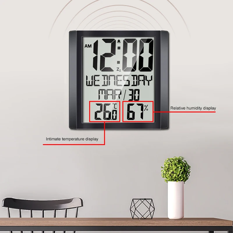 Large Screen Wall Clock Home Temperature and Humidity Meter Alarm Clock Living Room Digital Electronic Clock