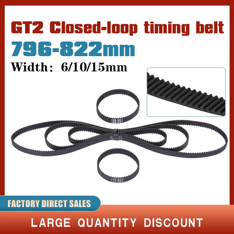 GT2 Closed Loop Timing Belt Rubber 796/798/800/802/804/806/808/810/812/814/816/818/820mm 2GT width 6/10/15mm 3d printer parts