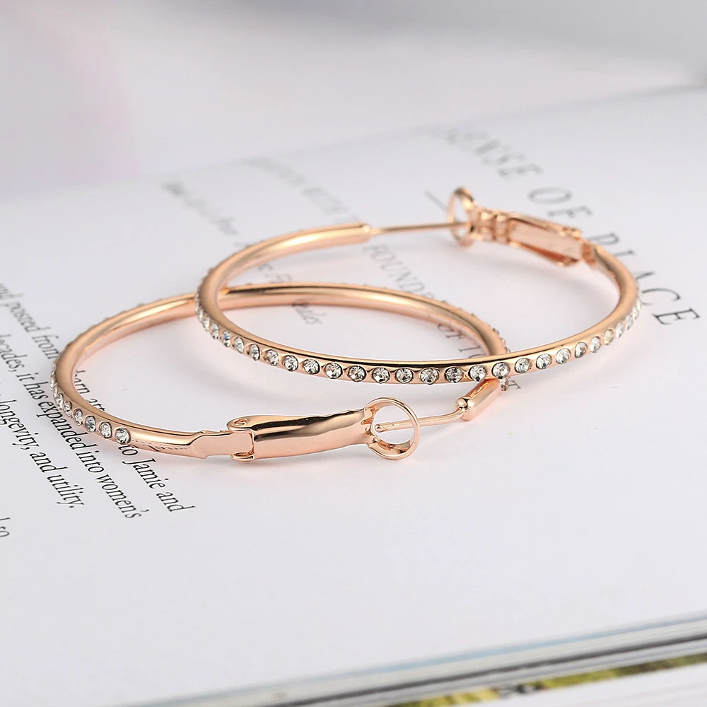 Classic Big Ruond Crystal Rose Gold Color hoop Earrings for women Austrian Crystal Top Quality ZYE307