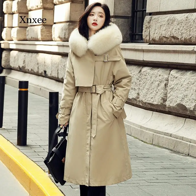 Janveny Natural Fox Fur Collar Hooded Women's Jacket White Duck  Coat Female Parkas Overcoat Feather Puffy Outwear