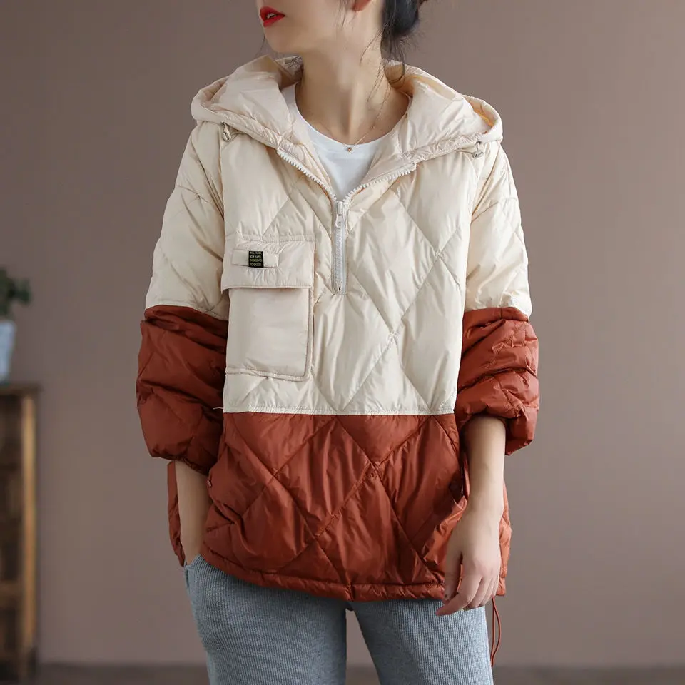 2021 Women\'s Autumn and Winter New Lightweight Jacket Casual Loose Hooded Pullover Warm Puffer Jacket Women\'s Clothing   J15478