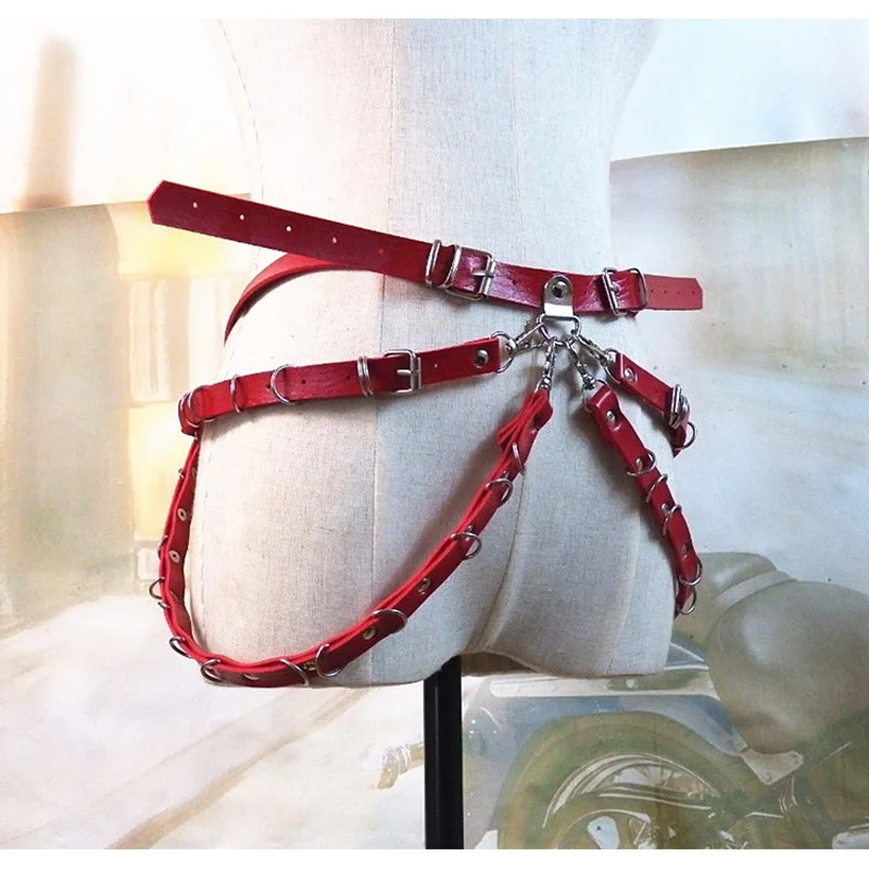 2021 Female Kill Matt Rock Punk Style Trend All-match Fashion Red PU Leather Belts Waist Chain for Women