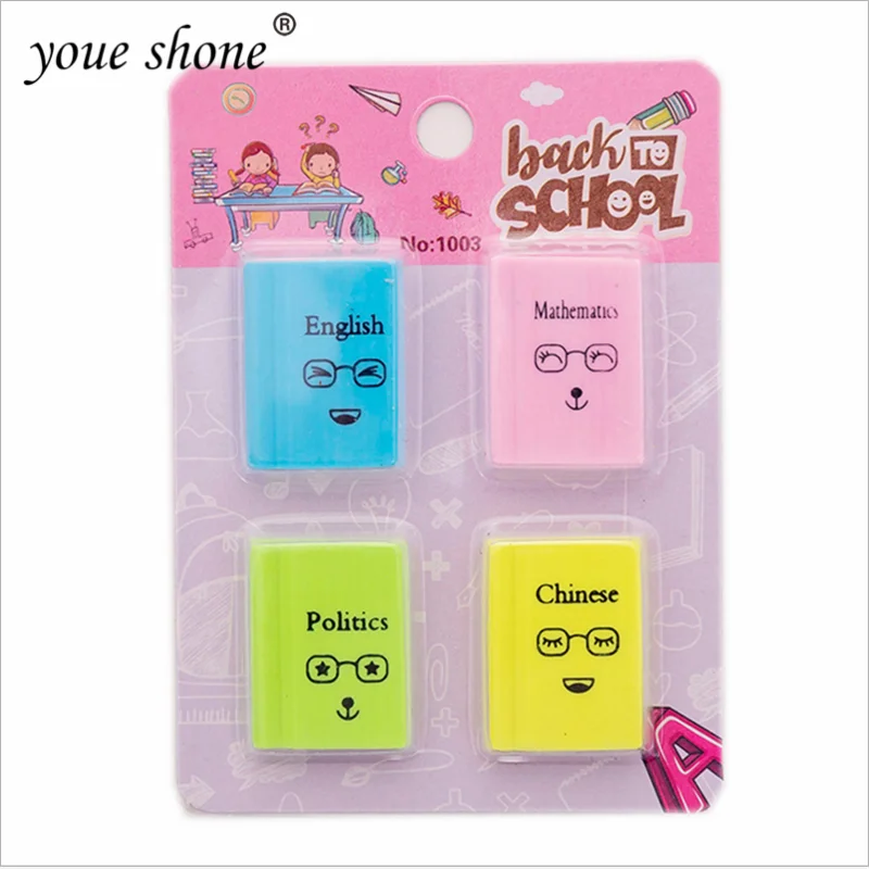 4PCS/Pack Stationery Eraser Cute Cartoon Funny Book Modeling Eraser School Office Supplies Children Gifts Student Stationery