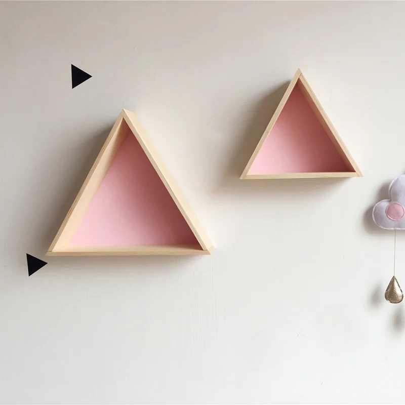 2Pcs Nordic Wall Mounted Shelf Children Room Wooden Triangle Wall Floating Decorative Shelves Storage Rack Nursery Home Decor