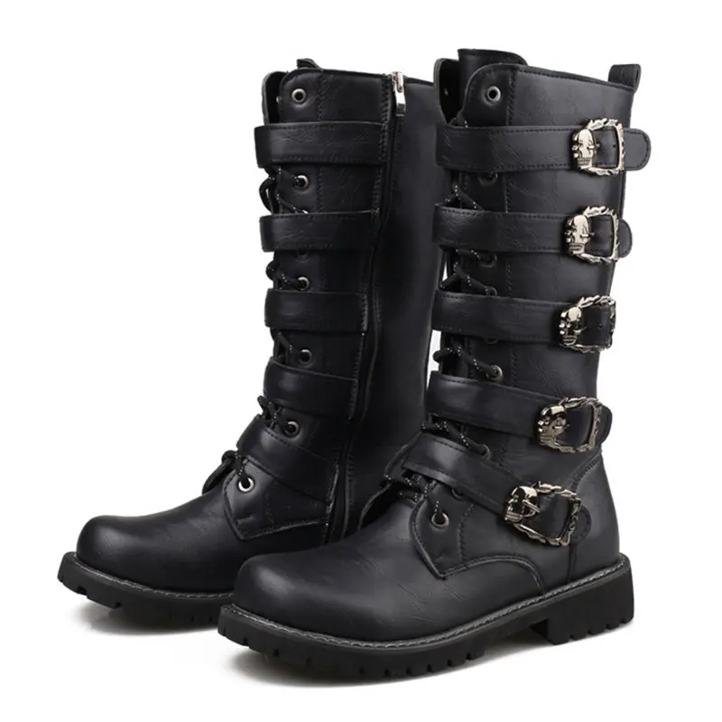 ZERO MORE Army Boots Men High Military Combat Boots Metal Buckle Punk Mid Calf Male Motorcycle Boots Lace Up Men\'s Shoes Rock