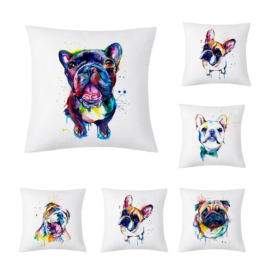Criativo bulldog fronha capa dos desenhos animados pug cão fronhas decorativas bonito buldogue francês pug cão lance fronha capa