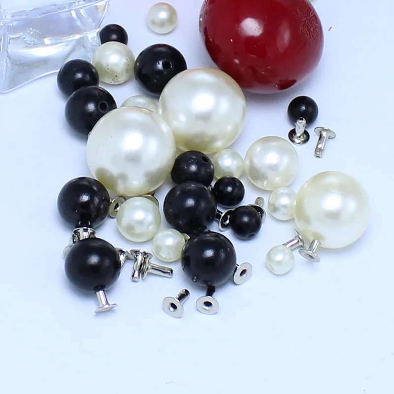 100Set White/Black Pearls Rivet Pointed Clothes Pearl Round Hemp For Clothes Diy Imitation Beaded Pearls Trousers/Wedding Veil