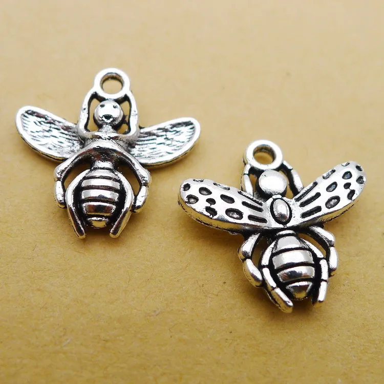 15pcs/Lot 17x18mm 3D Angel Bees Charms Antique Silver Color Pendants for DIY Jewelry Making Charm