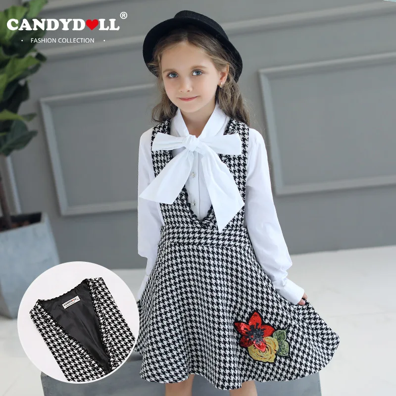 

CANDYDOLL The girl's spring new thousand birds grid dress fashionable joker in the child belt dress