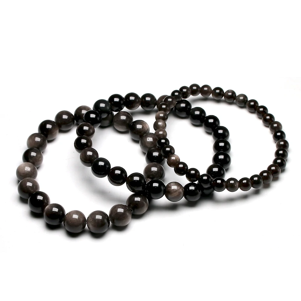 Natural Sliver Obsidian Bracelet Men Jewelry Stone Beads Round Bracelet Energy Bangle For Women Valentine's Gift Jewerly view 5