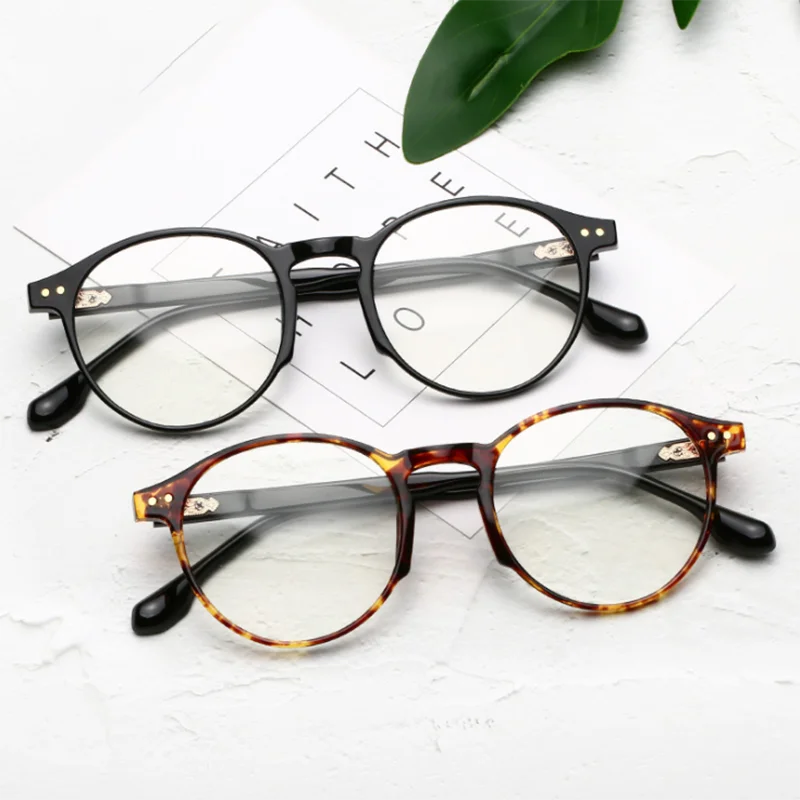 Óculos de rebites de bloqueio de luz azul para homens e mulheres, óculos de visão curta, redondo, prescrição, Leopard Frame, 0,-0,5,-0,75,-1,0