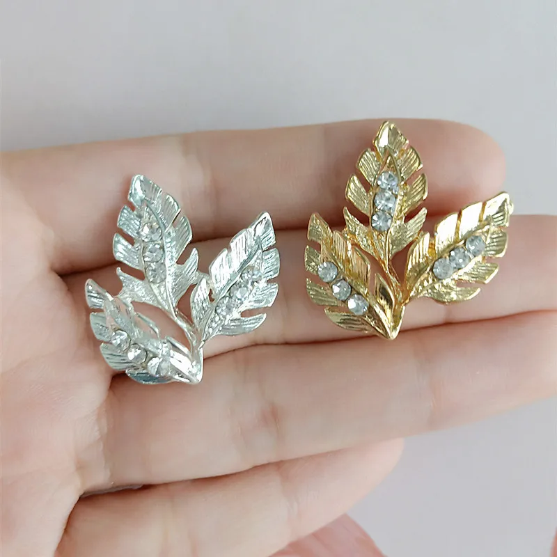 10 Pcs/lot DIY Creative Alloy Rhinestone Supplies Embellishments Clover Leaf Buttons-Ornaments Earrings Jewelry Craft Components