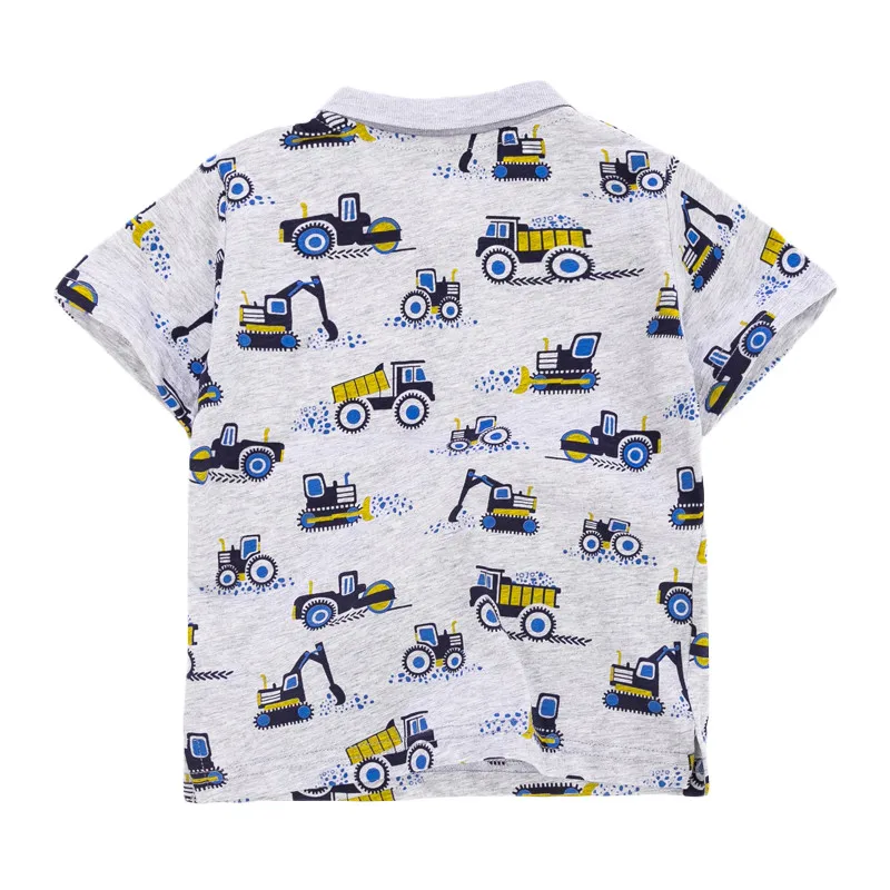 Jumping meters  Children\'s New Cartoon Polo Shirts Short Sleeve Excavators Print Clothes Cotton Breathable Kids Fashion Shirts