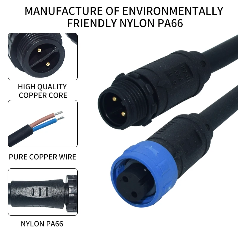 블랙 방수 커넥터 케이블, 수 플러그 및 암 플러그, LED 조명 스트립용, 길이 50cm 케이블, 2 핀, 3 핀, 1 세트