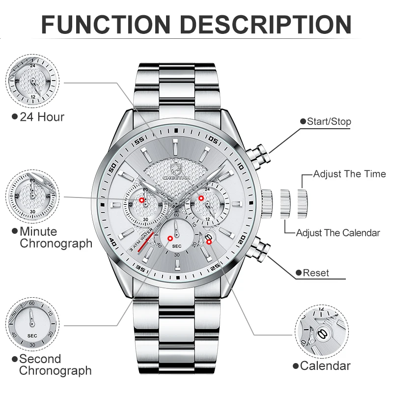 New Men\'s Watch CHEETAH Fashion Business Chronograph Top Brand Luxury Large Dial Waterproof Stainless Steel Wristband Clock Male