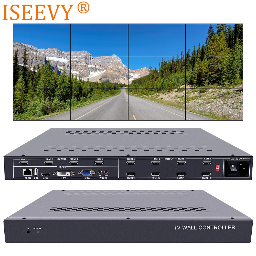 ISEEVY 12 Channel Video Wall Controller 3x4 HDMI DVI VGA USB Video Processor with RS232 Control for 12 TV Splicing