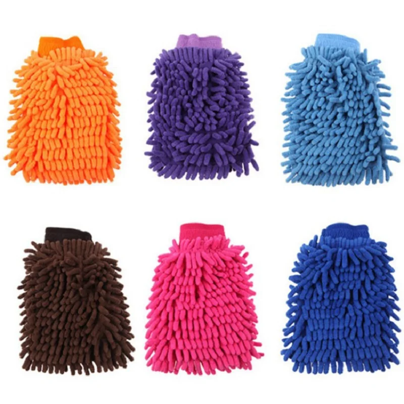 Hot sale 2 in 1 Ultrafine Fiber Chenille Microfiber Car Wash Glove Mitt Soft Mesh backing no scratch for Car Wash and Cleaning