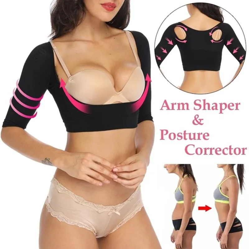 Womens Upper Arm Shapers Compression Long Sleeves Arm Shapewear Humpback Posture Corrector Shoulder Breast Support Push Up Tops