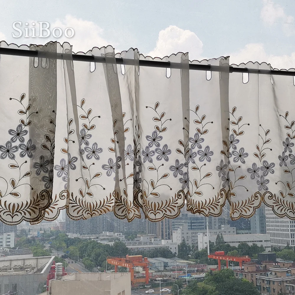 gardinen white floral embroidery half-curtain bay window curtain tulle for coffee kitchen room cortina pastoral SP3872 Free Ship