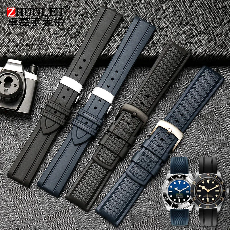 Viton watch strap for O-mega RoX S-eiko Sharkey MM300 fluororubber Waffle watchband Waterproof Silicone Bracelet 20mm 22mm