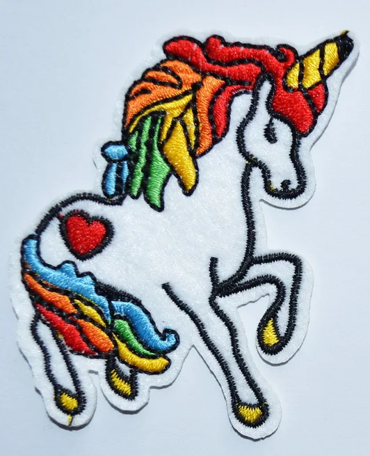 

100x Unicorn Rainbow Iron on patch Heart 70's Retro Kawaii Kitsch Rockabilly Punk (≈ 5.5 * 7.5 cm)