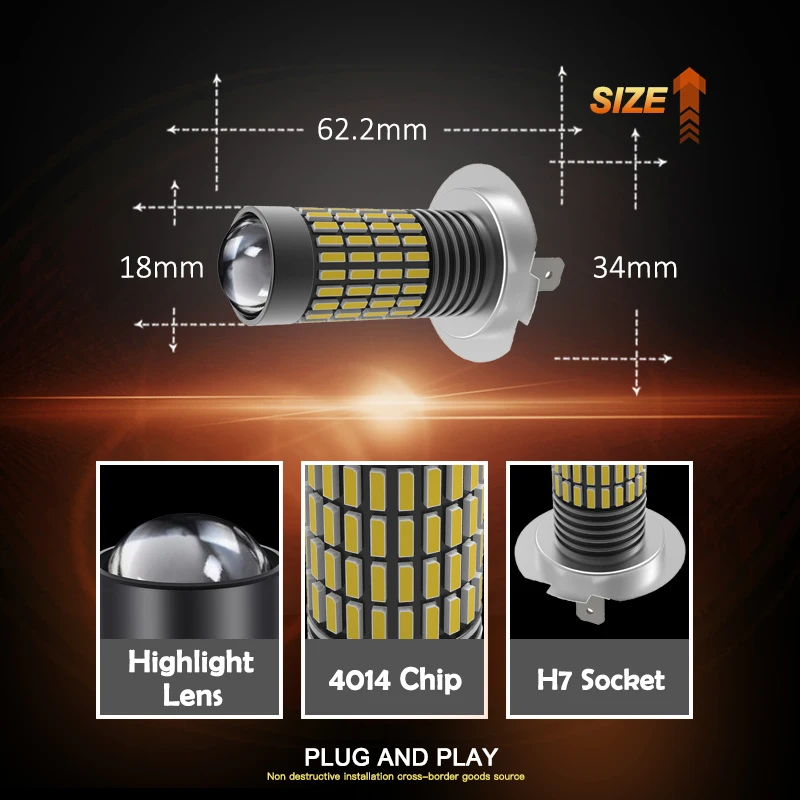 OBOLED 50 PCS H7 LED Headlight Bulb 12V Car Fog Lamp 800LM Car High Low Beam 6000K Waterproof Super Bright for Vehicle