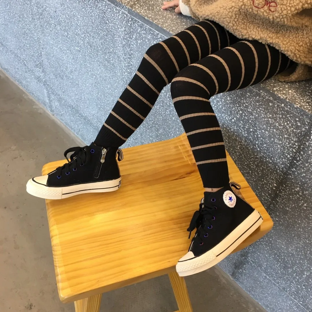 Kid Quần Legging Cho Bé Gái Cotton Tập Đi Cho Trẻ Sơ Sinh Sọc Quần Đan Dây Trẻ Em Dễ Thương Co Giãn Ấm Quần Mùa Đông Ấm Quần