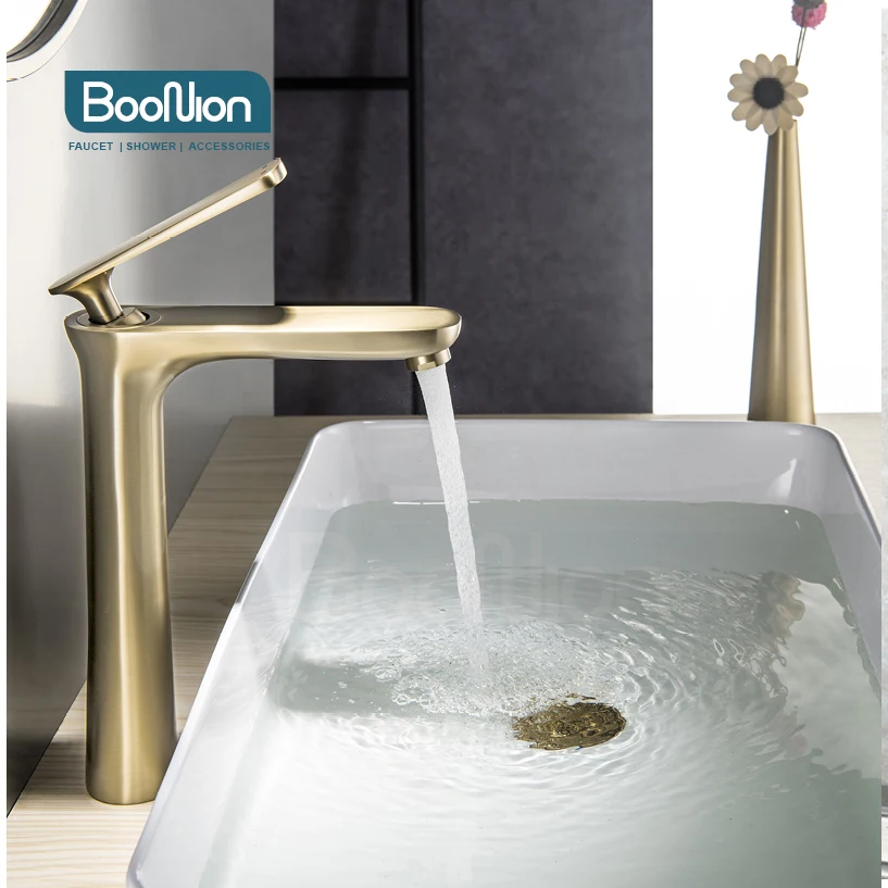 

Boonion brass basin mixer Brushed gold bathroom tap single handle hot & cold single hole simple style