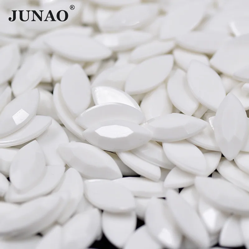 JUNAO 4*8mm 7*15mm White Horse Eye Rhinestones Flat Back Crystal Stone Appliques Non Hotfix Scrapbook Strass for DIY Jewelry