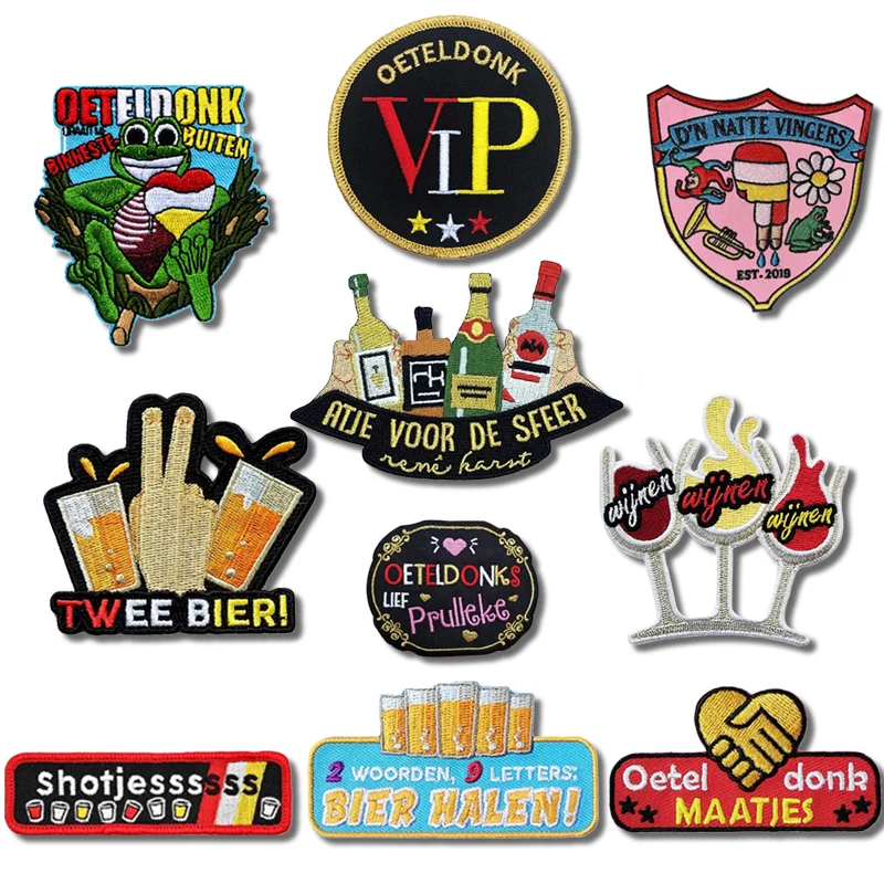 10pcs/lot Patches for Clothing Vastenavond Iron on Patches Oeteldonk Emblem Club Frog Carnival for Netherland Stripes Stickers