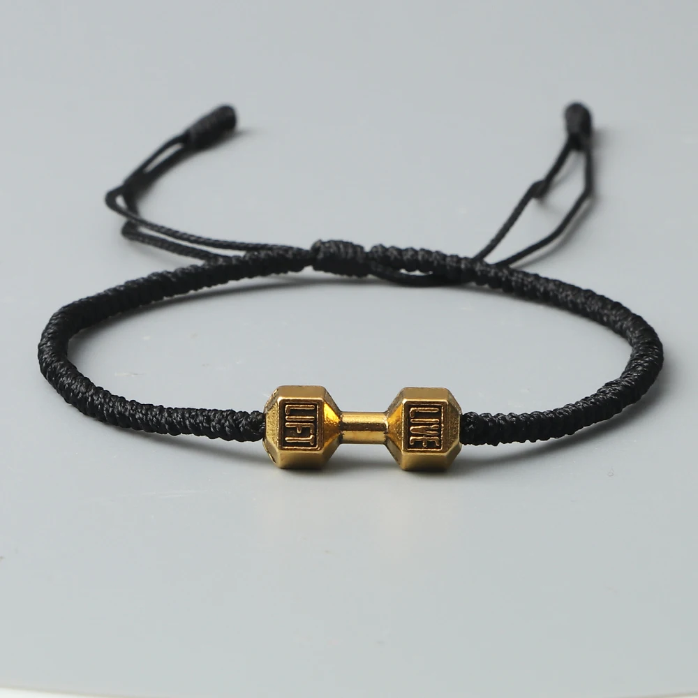 Energy Dumbbell Pendant Braided Bracelet Handmade Nylon Rope Adjustable Bracelet Women Prayer Couple Bangle Jewelry Gift Fashion