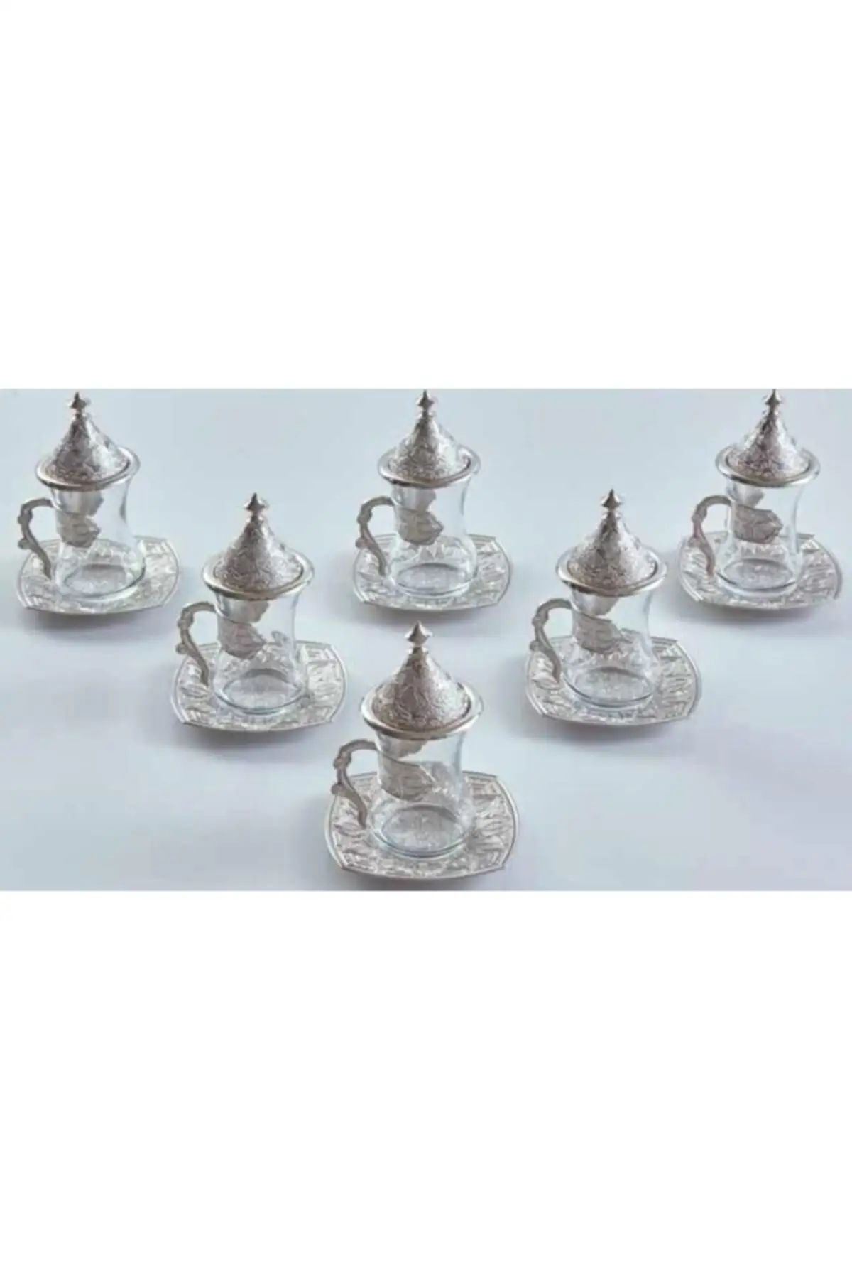 

Uras 6 Personality 1. Grade Lux Silver With Lid Handle Tea Kit Set Turkish Tea Cup Glass Cup